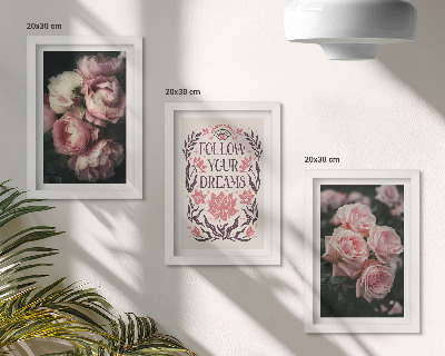 Composizione di 3 quadri Rose vintage con la scritta sui sogni