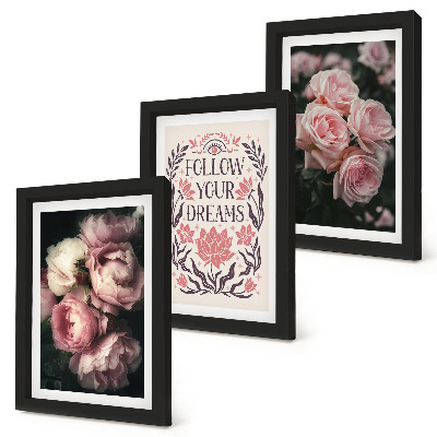 Composizione di 3 quadri Rose vintage con la scritta sui sogni