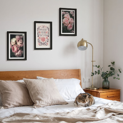Composizione di 3 quadri Rose vintage con la scritta sui sogni