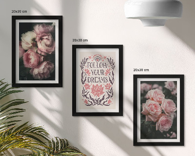 Composizione di 3 quadri Rose vintage con la scritta sui sogni