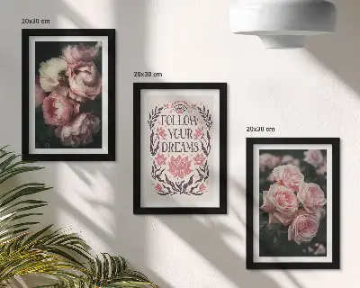 Set di 3 quadri rose vintage con scritta sui sogni