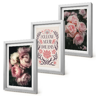 Composizione di 3 quadri Rose vintage con la scritta sui sogni
