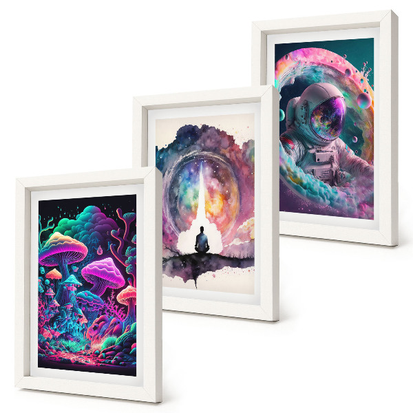 Trittico incorniciato Illustrazioni colorate in stile fantasy