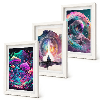 Trittico incorniciato Illustrazioni colorate in stile fantasy