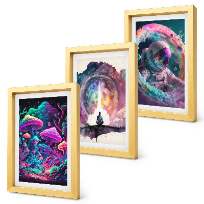 Trittico incorniciato Illustrazioni colorate in stile fantasy