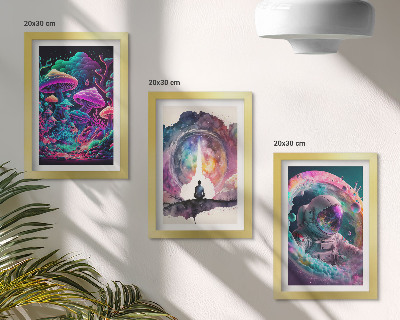 Trittico incorniciato Illustrazioni colorate in stile fantasy