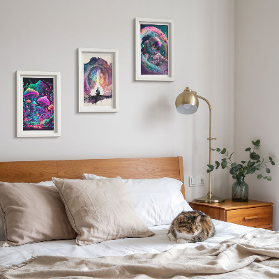 Trittico incorniciato Illustrazioni colorate in stile fantasy