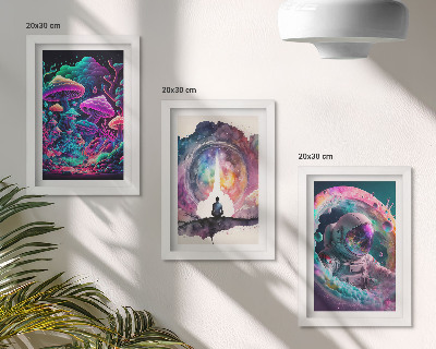 Trittico incorniciato Illustrazioni colorate in stile fantasy