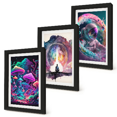 Trittico incorniciato Illustrazioni colorate in stile fantasy