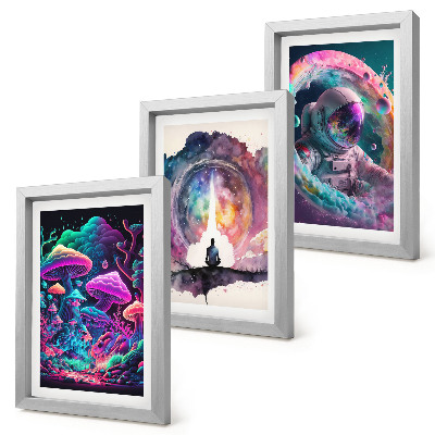Trittico incorniciato Illustrazioni colorate in stile fantasy