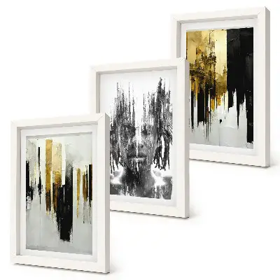 Composizione di 3 quadri con un confronto tra astrazioni ritrattistica e architettura