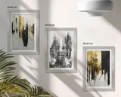 Composizione di 3 quadri con un confronto tra astrazioni ritrattistica e architettura