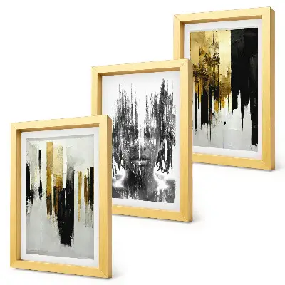 Composizione di 3 quadri con un confronto tra astrazioni ritrattistica e architettura