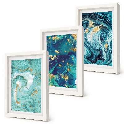 Trittico incorniciato Astrazione turchese di vernice versata
