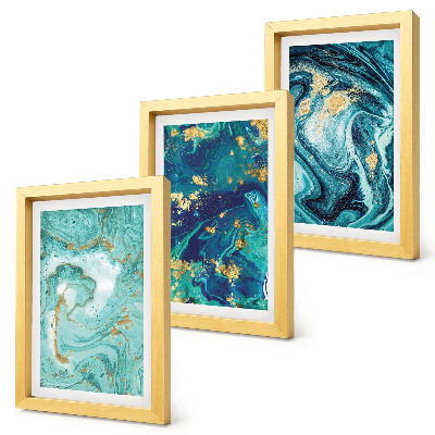 Trittico incorniciato Astrazione turchese di vernice versata