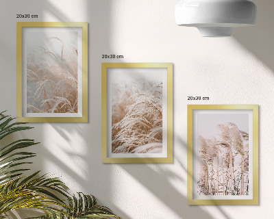 Composizione di 3 quadri Campi d'erba dalle delicate sfumature di marrone e beige