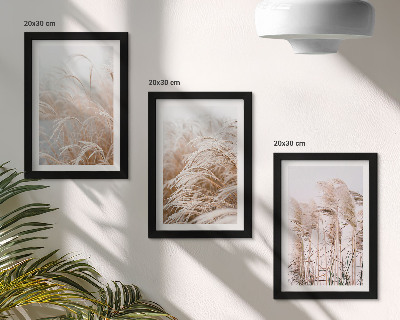 Composizione di 3 quadri Campi d'erba dalle delicate sfumature di marrone e beige
