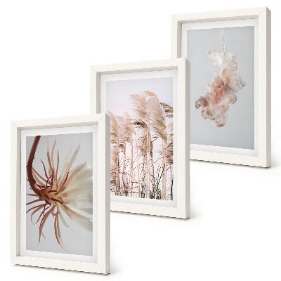 Trittico incorniciato Fiori ed erbe su uno sfondo chiaro in un insieme armonioso
