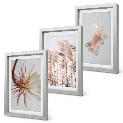 Trittico incorniciato Fiori ed erbe su uno sfondo chiaro in un insieme armonioso