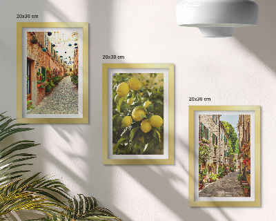 Trittico incorniciato Strade affascinanti con fiori e limoni sullo sfondo.