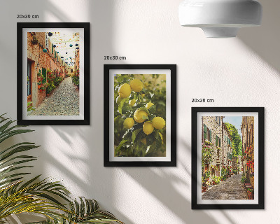Trittico incorniciato Strade affascinanti con fiori e limoni sullo sfondo.