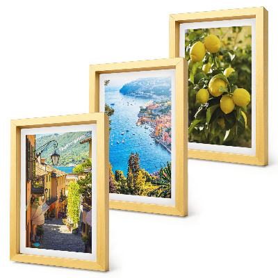 Composizione di 3 quadri Pittoresche strade sul lungomare con vista sul mare e limoni