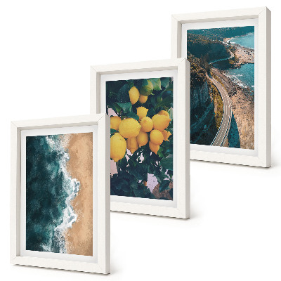 Trittico incorniciato spiaggia sul mare limoni paesaggio montano strada costiera