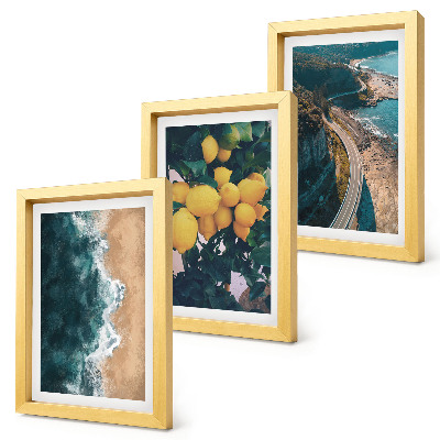 Trittico incorniciato spiaggia sul mare limoni paesaggio montano strada costiera