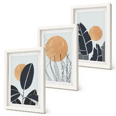 Trittico incorniciato composizioni floreali con grandi girasoli in stile minimalista