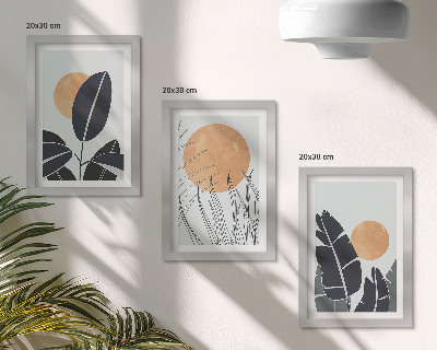 Trittico incorniciato Composizioni floreali con grandi soli, stile minimalista