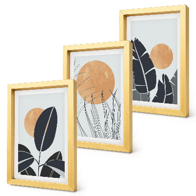 Trittico incorniciato Composizioni floreali con grandi soli, stile minimalista