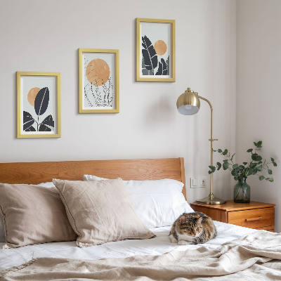 Trittico incorniciato Composizioni floreali con grandi soli, stile minimalista
