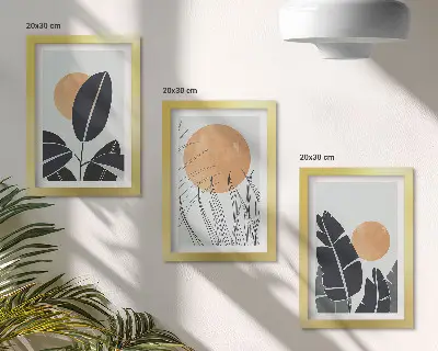 Trittico incorniciato composizioni floreali con grandi girasoli in stile minimalista