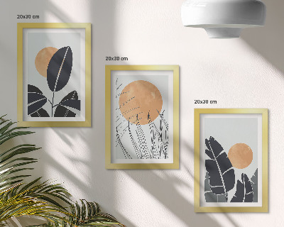Trittico incorniciato Composizioni floreali con grandi soli, stile minimalista