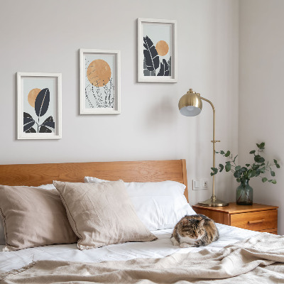 Trittico incorniciato Composizioni floreali con grandi soli, stile minimalista