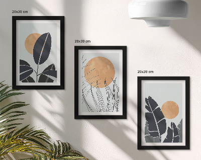 Trittico incorniciato Composizioni floreali con grandi soli, stile minimalista