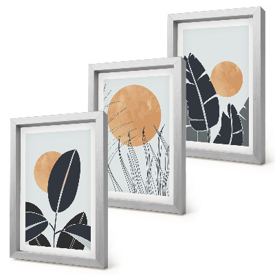 Trittico incorniciato Composizioni floreali con grandi soli, stile minimalista