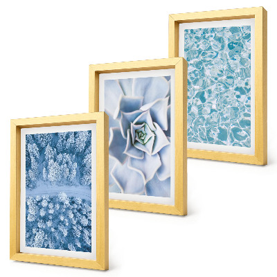 Composizione di 3 quadri Foresta invernale, fiore blu, superficie dell'acqua blu