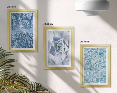Composizione di 3 quadri Foresta invernale, fiore blu, superficie dell'acqua blu