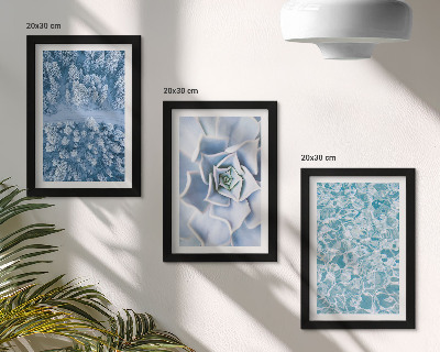 Composizione di 3 quadri Foresta invernale, fiore blu, superficie dell'acqua blu