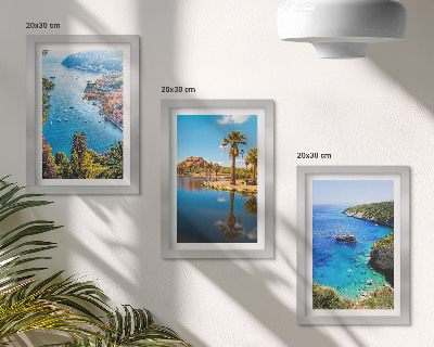Trittico incorniciato Panorami marini con palme e acqua azzurra