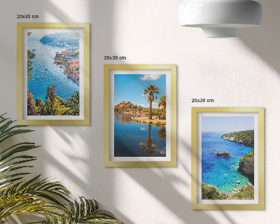 Trittico incorniciato Panorami marini con palme e acqua azzurra
