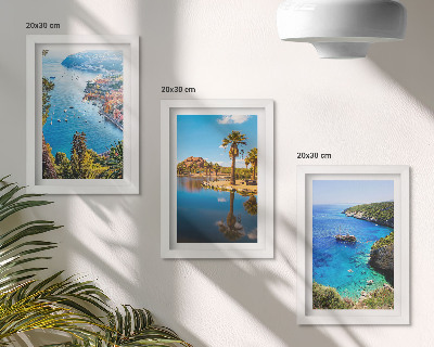 Trittico incorniciato Panorami marini con palme e acqua azzurra