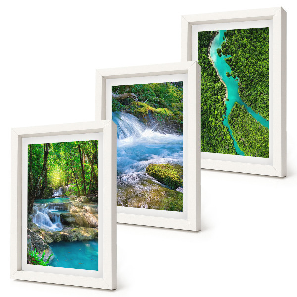 Trittico incorniciato Foreste verdi e acque cristalline dei fiumi