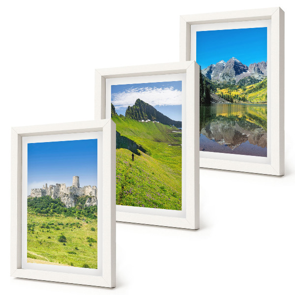 Composizione di 3 quadri Verdi colline con un castello e paesaggi montani