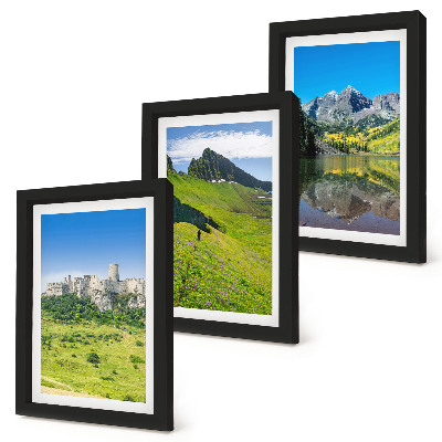 Composizione di 3 quadri Verdi colline con un castello e paesaggi montani