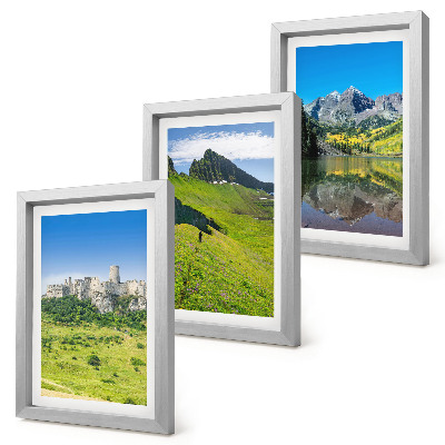 Composizione di 3 quadri Verdi colline con un castello e paesaggi montani