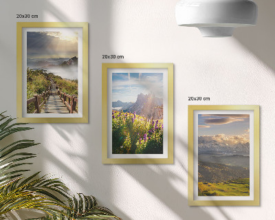Composizione di 3 quadri Paesaggi montani con fiori, cielo e sentiero