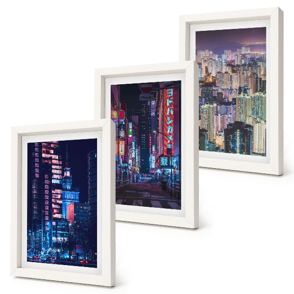 Trittico incorniciato Vedute notturne di città illuminate al neon