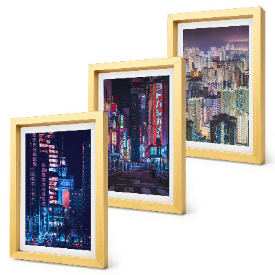 Trittico incorniciato Vedute notturne di città illuminate al neon
